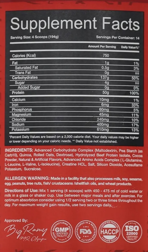 RED REX BEFF MASS 6 LBS CHOCOLATE