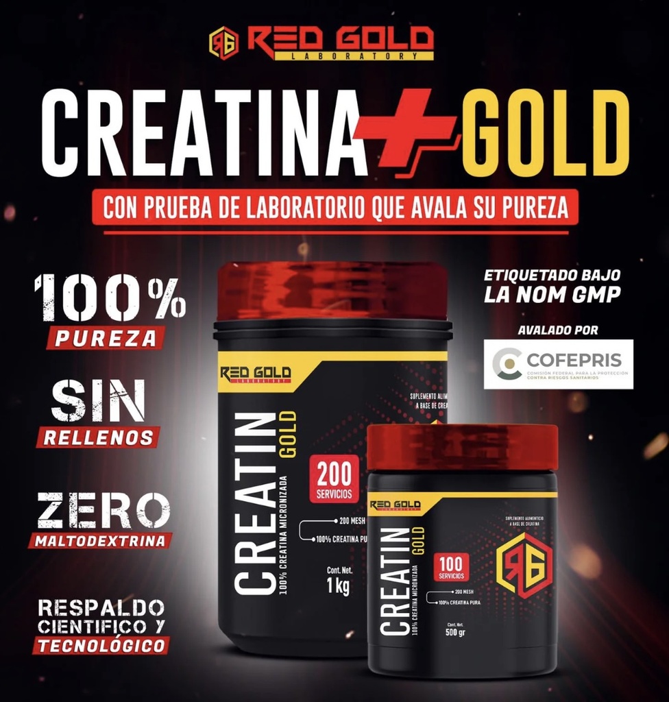 RED GOLD CREATINA MONOHIDRATADA 500 GRS 100 SERV