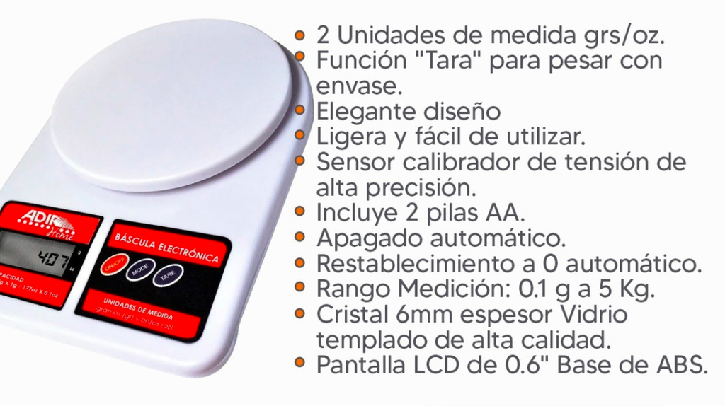 ADIR BASCULA DIGITAL PARA COCINA 1G A 5KG