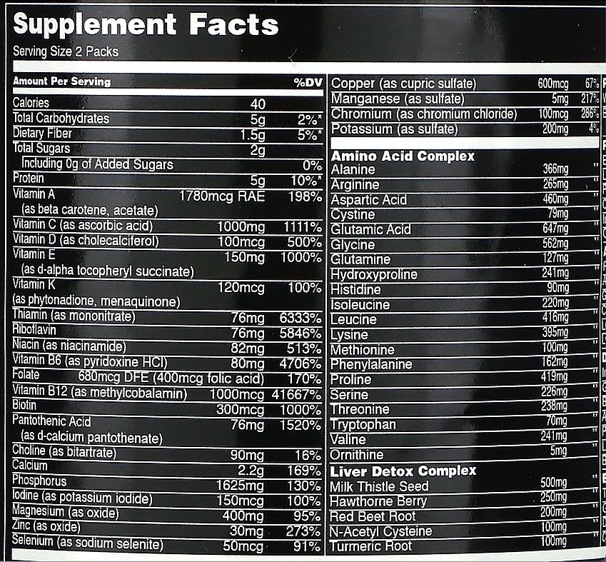 ANIMAL PAK CON 30 PAQUETES DE VITAMINAS, MINERALES Y ANTIOXIDANTES