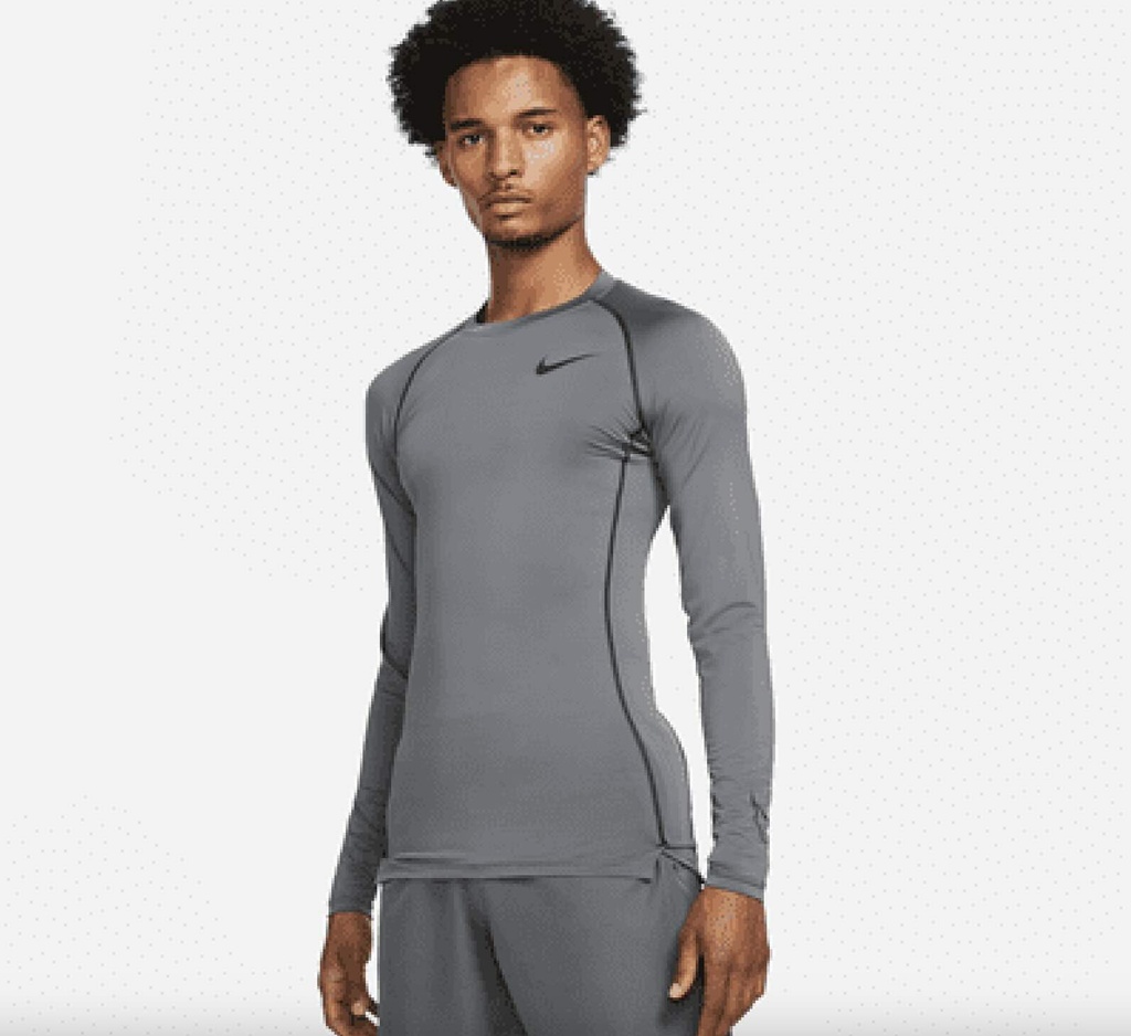 NIKE PRO PLAYERA FITNESS CORTE AJUSTADO MANGA LARGA GRIS XL